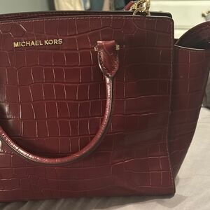 Michael Kors Burgundy Croc-Embossed Tote Bag And Matching Wallet.